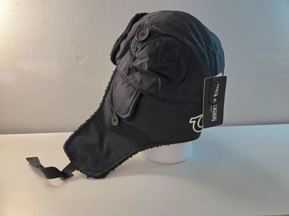 True Religion Black Faux Fur Trapper Hat Cap Black OS
